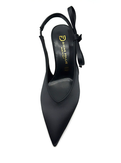 DIVINE FOLLIE - Slingback raso nero con fiocco