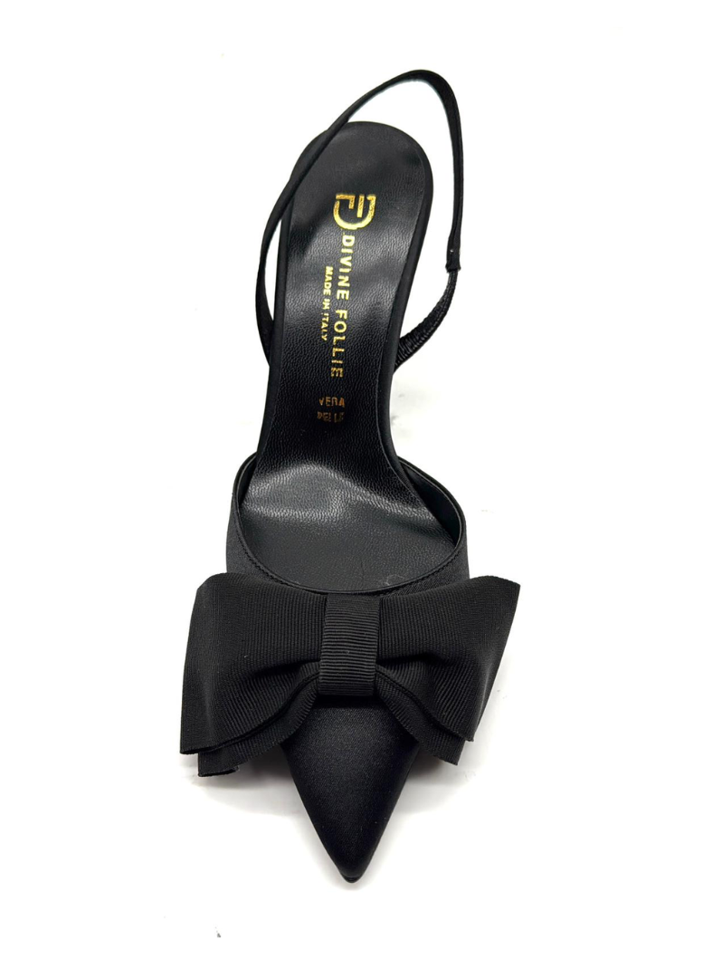 DIVINE FOLLIE - Slingback raso nero con maxi fiocco