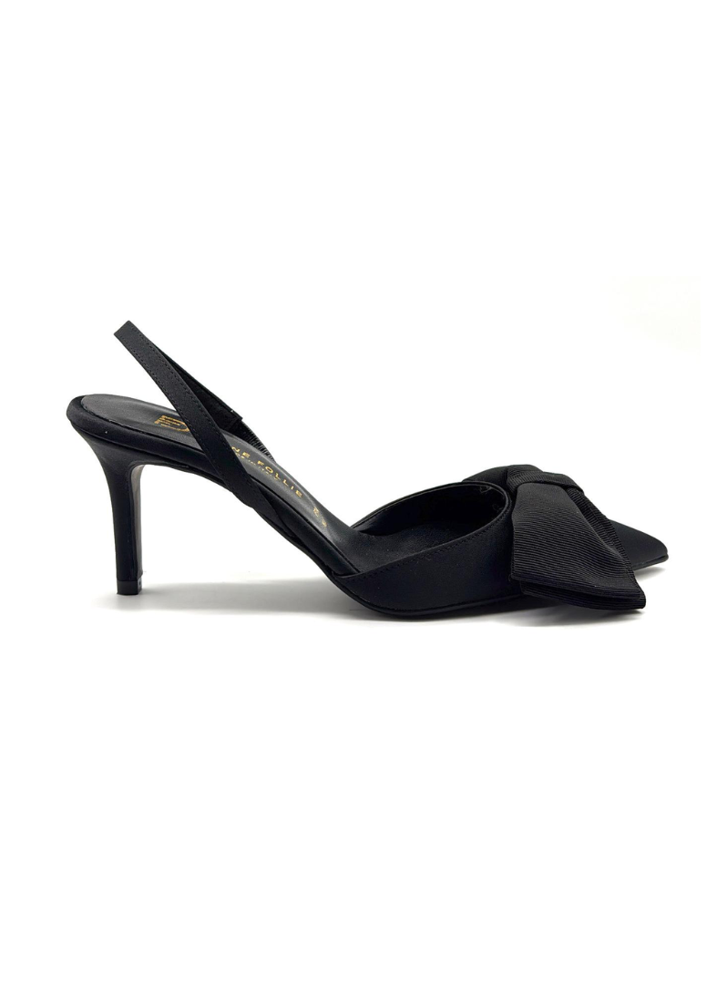 DIVINE FOLLIE - Slingback raso nero con maxi fiocco