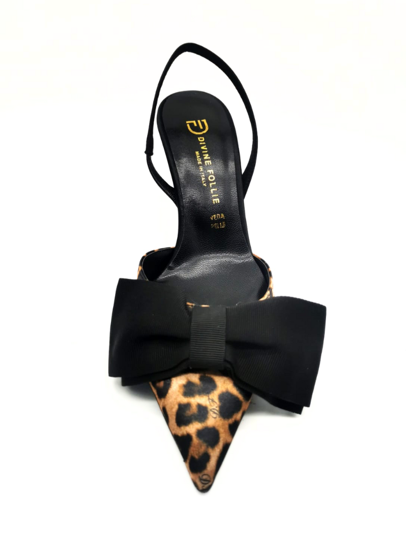 DIVINE FOLLIE - Slingback raso leopard con maxi fiocco