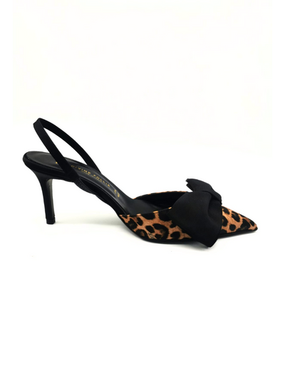 DIVINE FOLLIE - Slingback raso leopard con maxi fiocco