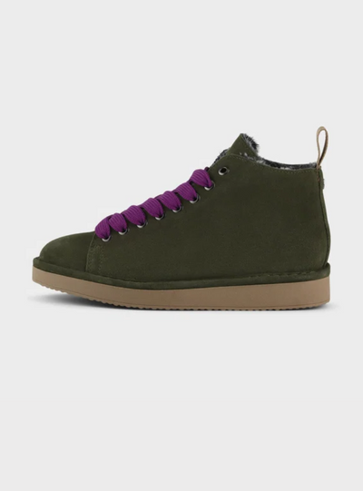 Panchic - POLACCHINO DONNA P01 IN SUEDE FODERATO IN FAUX FUR VERDE MILITARE PANSE'