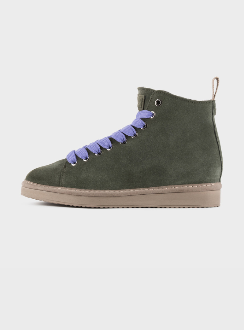 Panchic - Polacchino Donna P01 in Suede foderato in Faux Fur VERDE MILITARE URBAN VIOLET